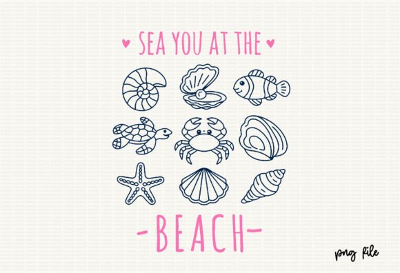 Summer Coastal Line Art Graphics for T-Shirt Designs
